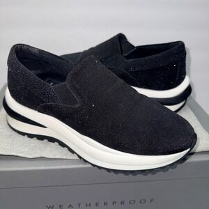 Aquatalia Leola Metallic Suede Platform Slip On Sneakers Black L5019-BLK 5.5M